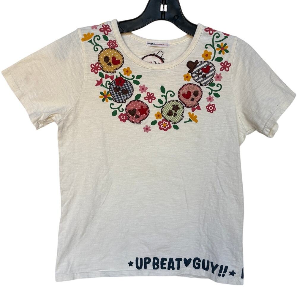 Rough Natural Charm Slub Knit Novelty T Shirt w Sugar Skull Appliques size S(?)